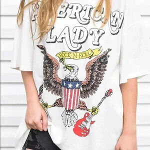 💥🆕American Flag Eagle American Lady T-Shirt Tee M🆕